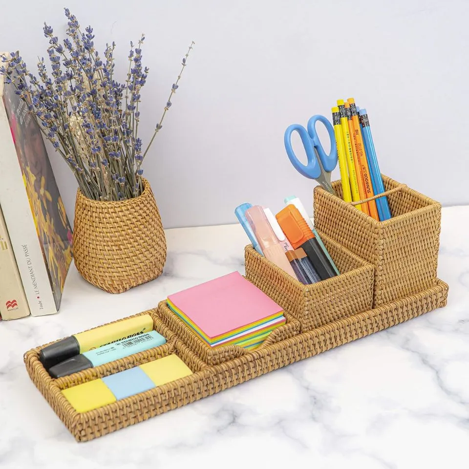 Rattan Desk Organizer Set Short Lead Time
