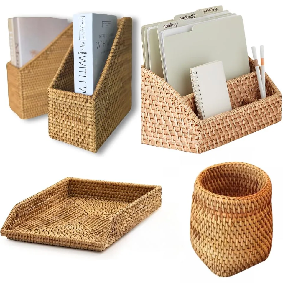 Rattan Desk Organizer Set Private Label