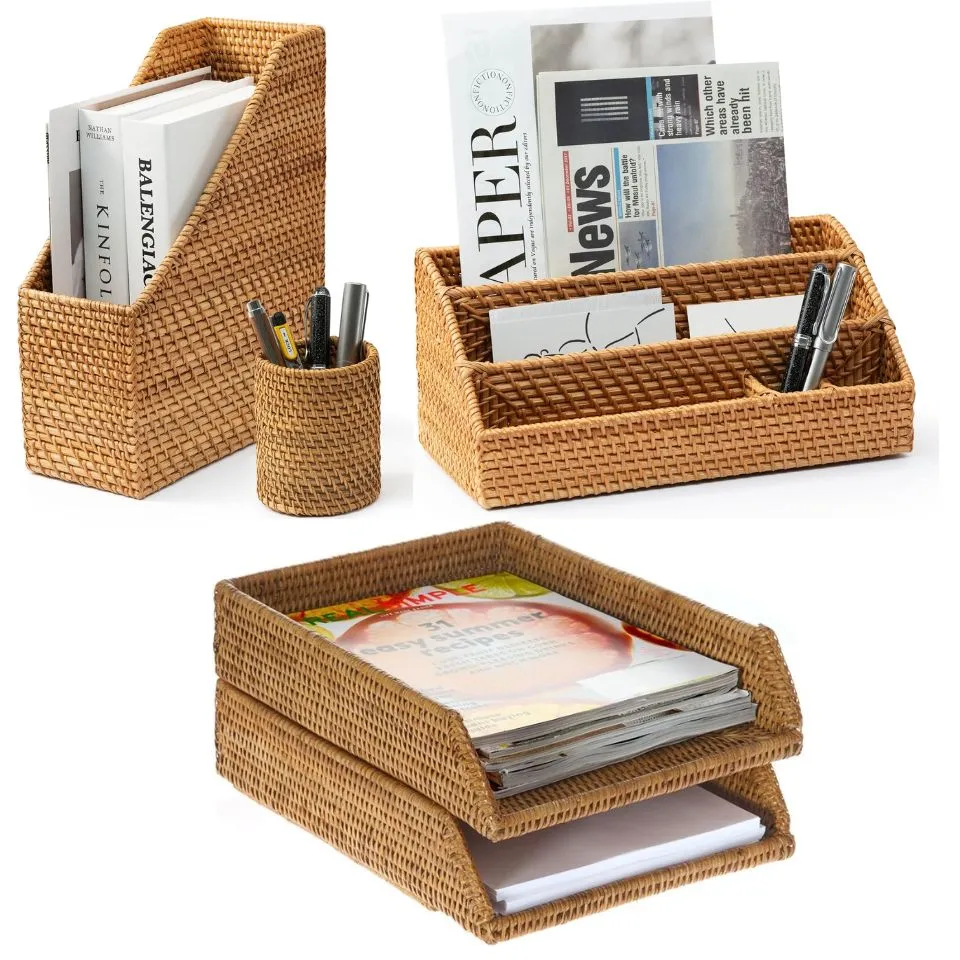 Rattan Desk Organizer Set Hight Quality