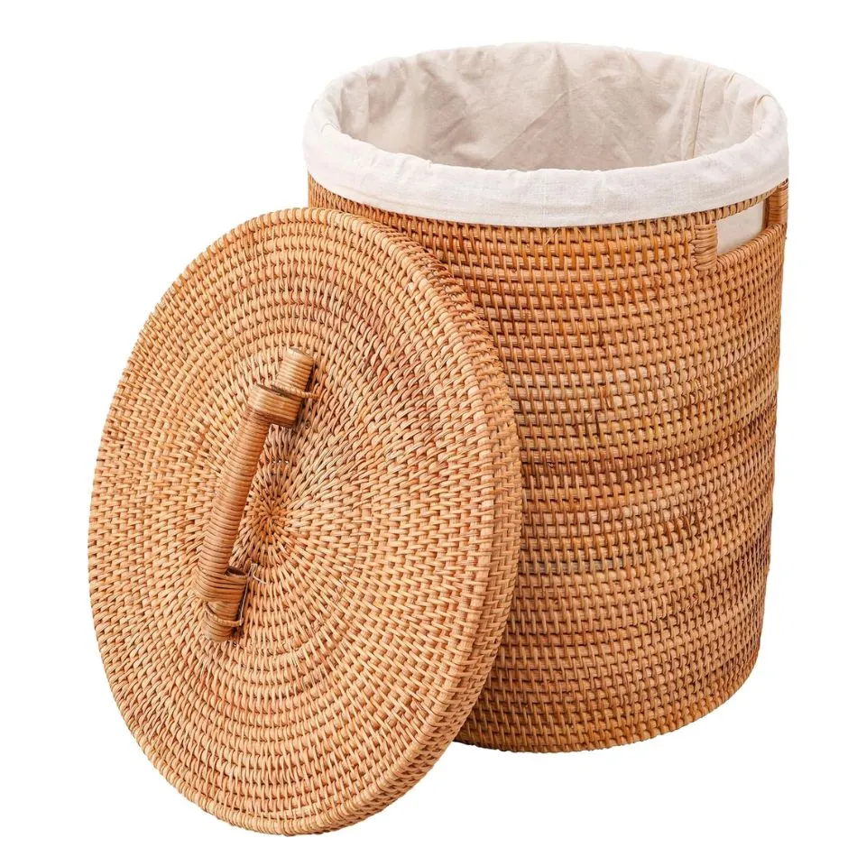 Round Rattan Laundry hamper Basket With Lid Private Label