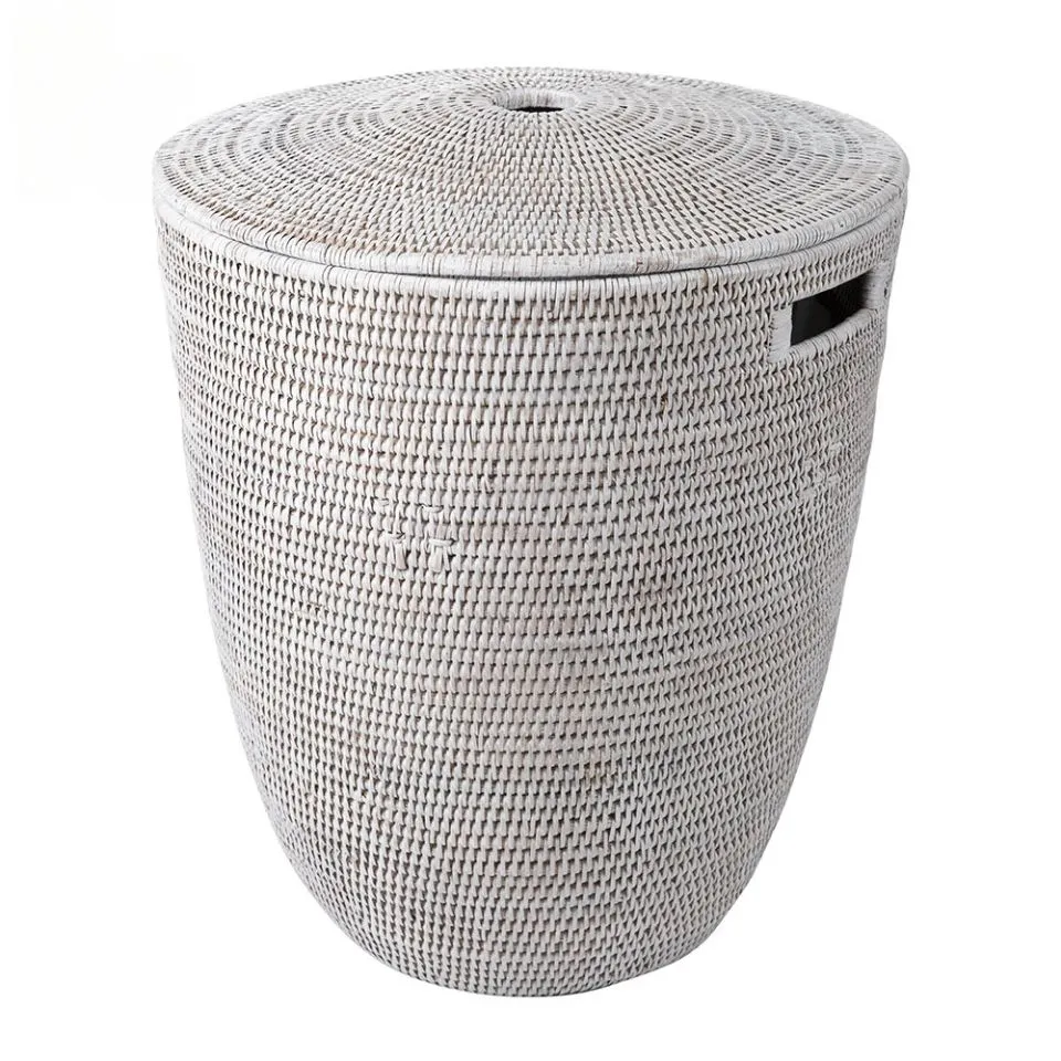 Round Rattan Laundry hamper Basket With Lid Fob