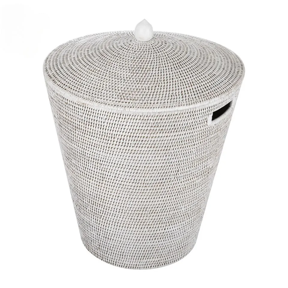 Round Rattan Laundry hamper Basket With Lid OEM