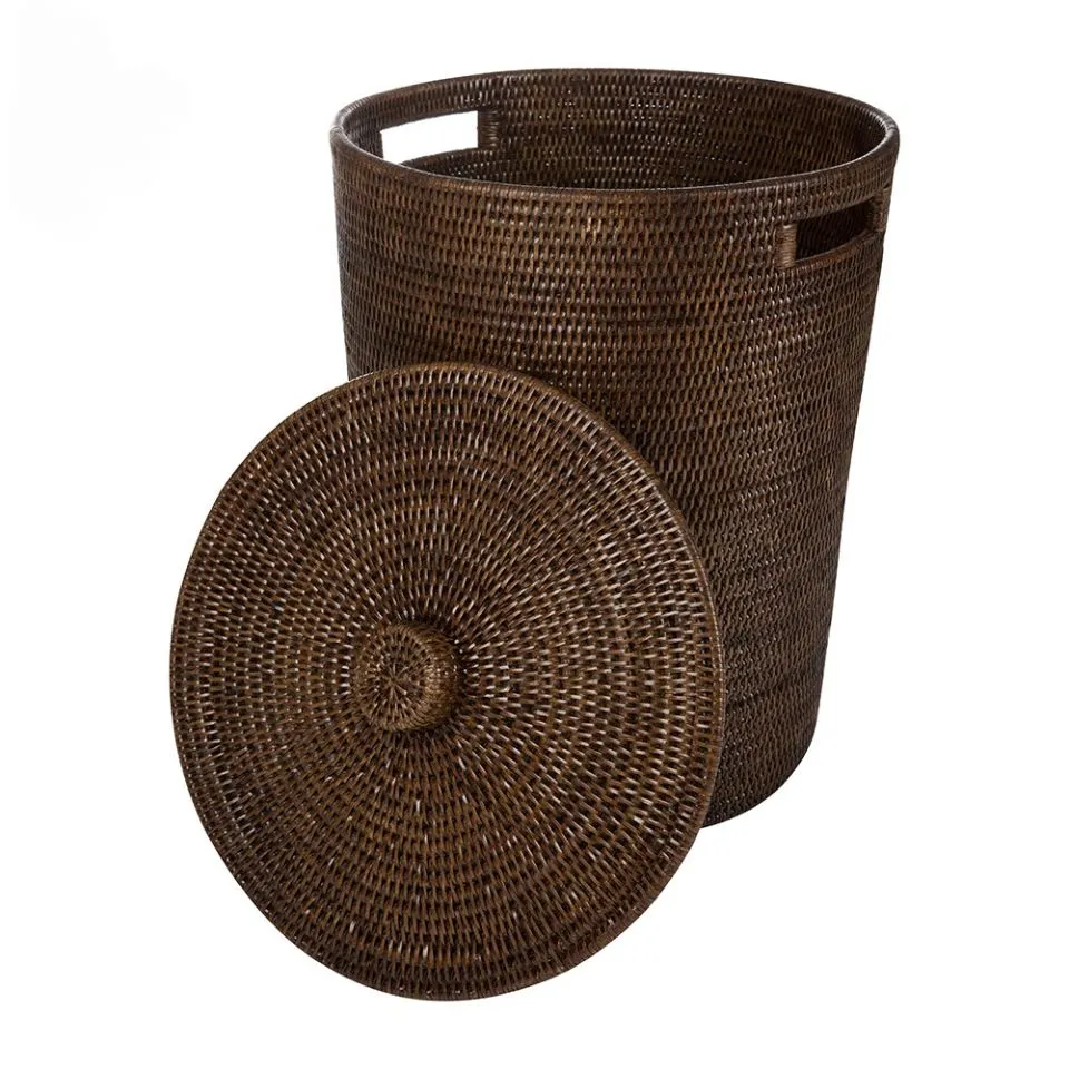 Round Rattan Laundry hamper Basket With Lid Vietnam