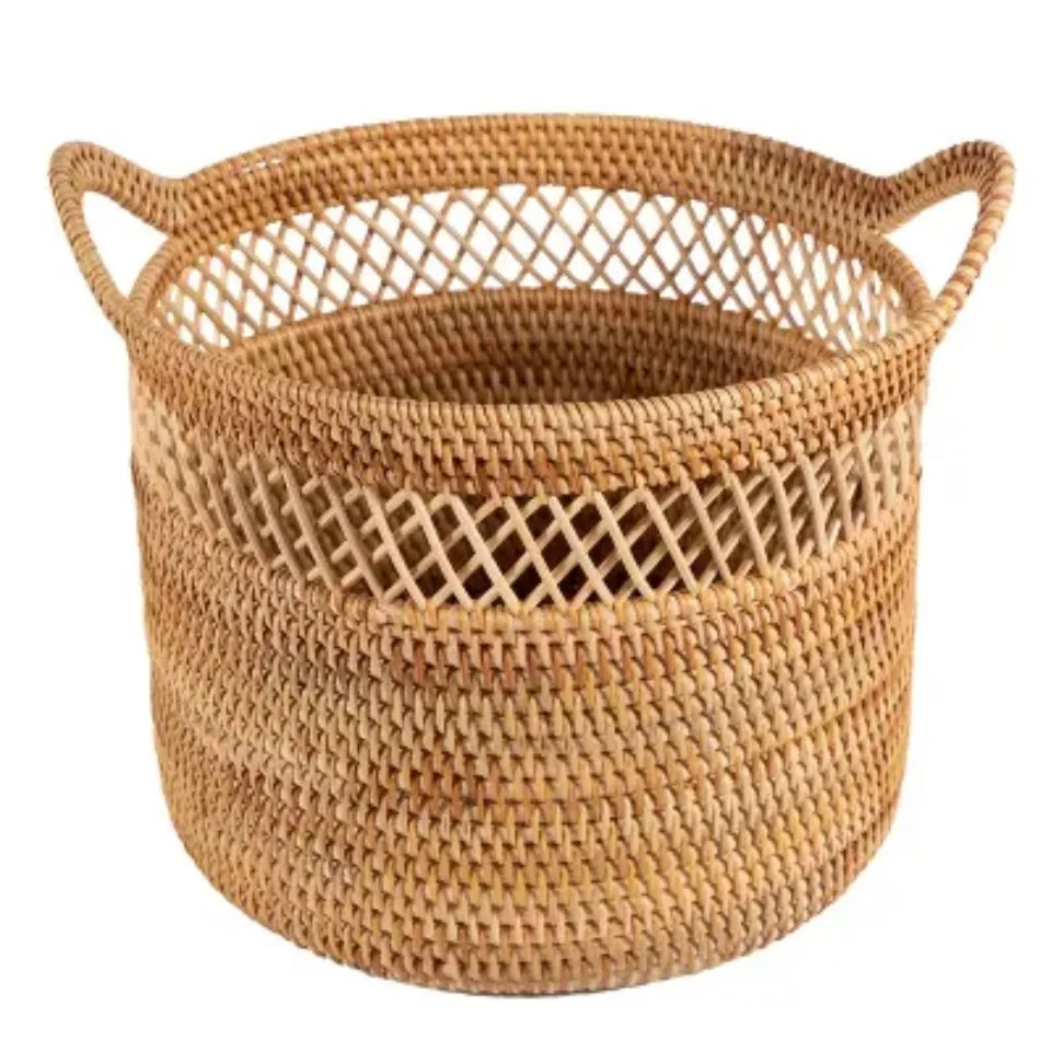 Round Rattan Laundry Hamper Basket OEM