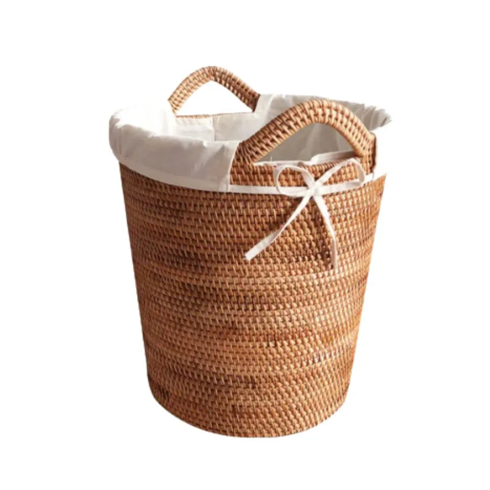 Round Rattan Laundry Hamper Basket Custom
