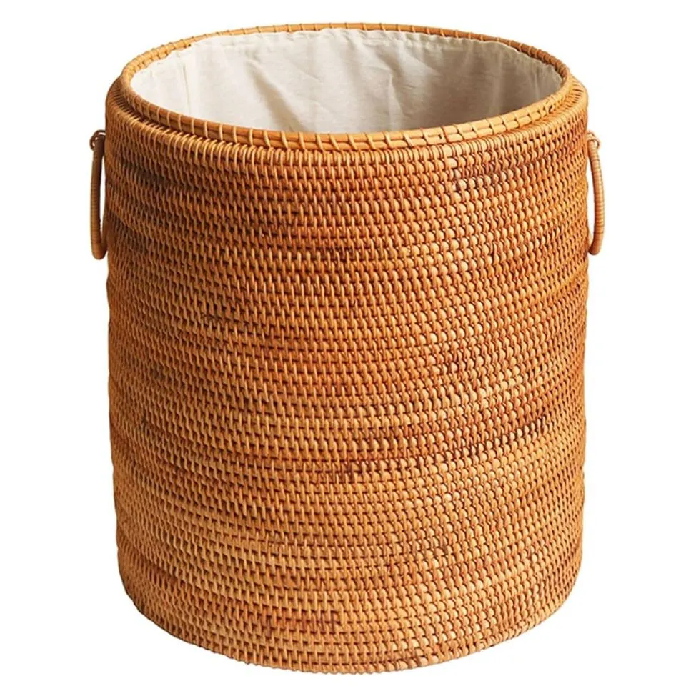 Round Rattan Laundry Hamper Basket Handicraft